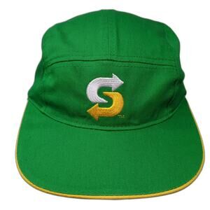 Subway 5 Panel Snapback Hat Green Yellow OS Embroidered Logo Uniform Work Cap